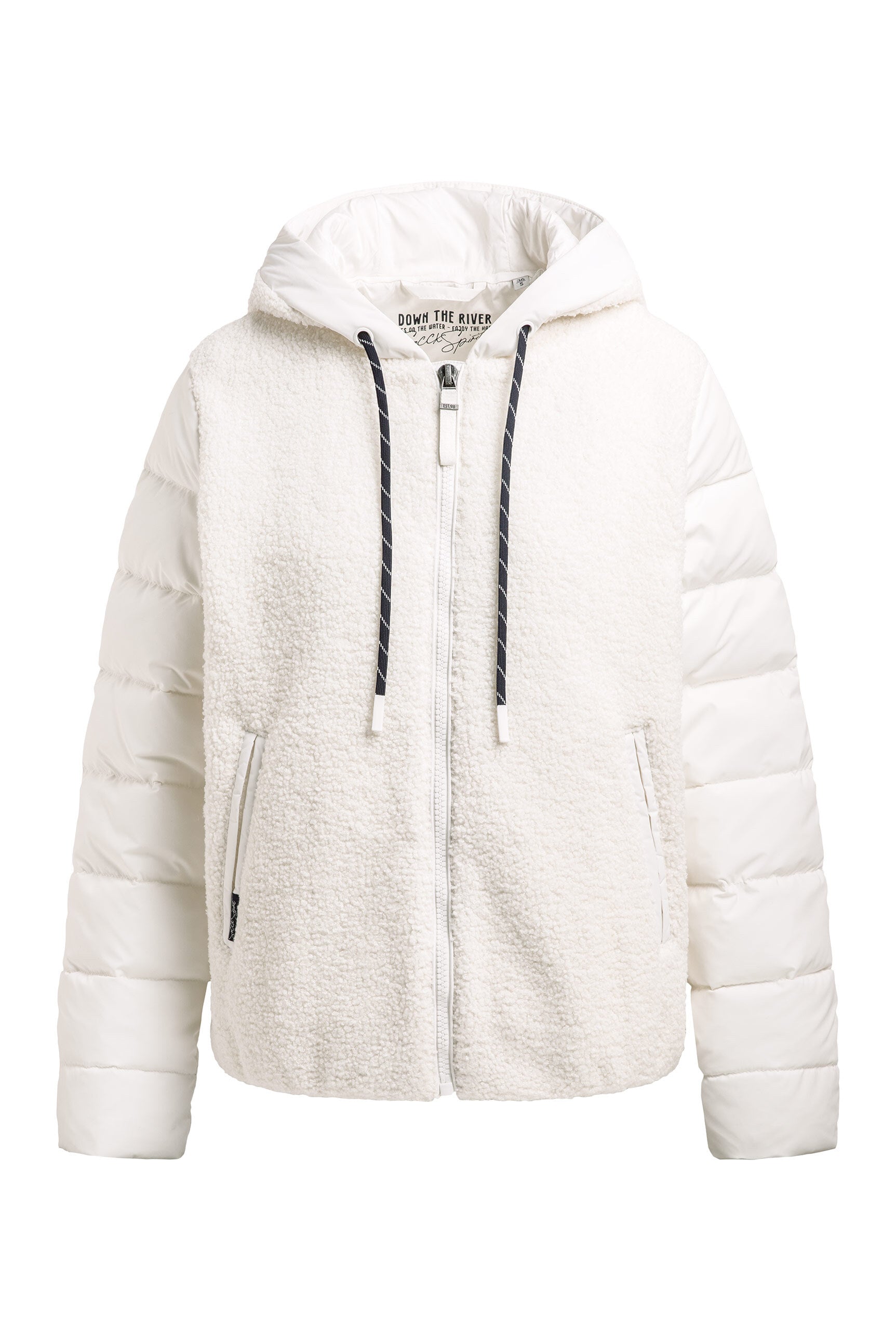 Krótka kurtka w mieszance materiałów z kapturem - 1