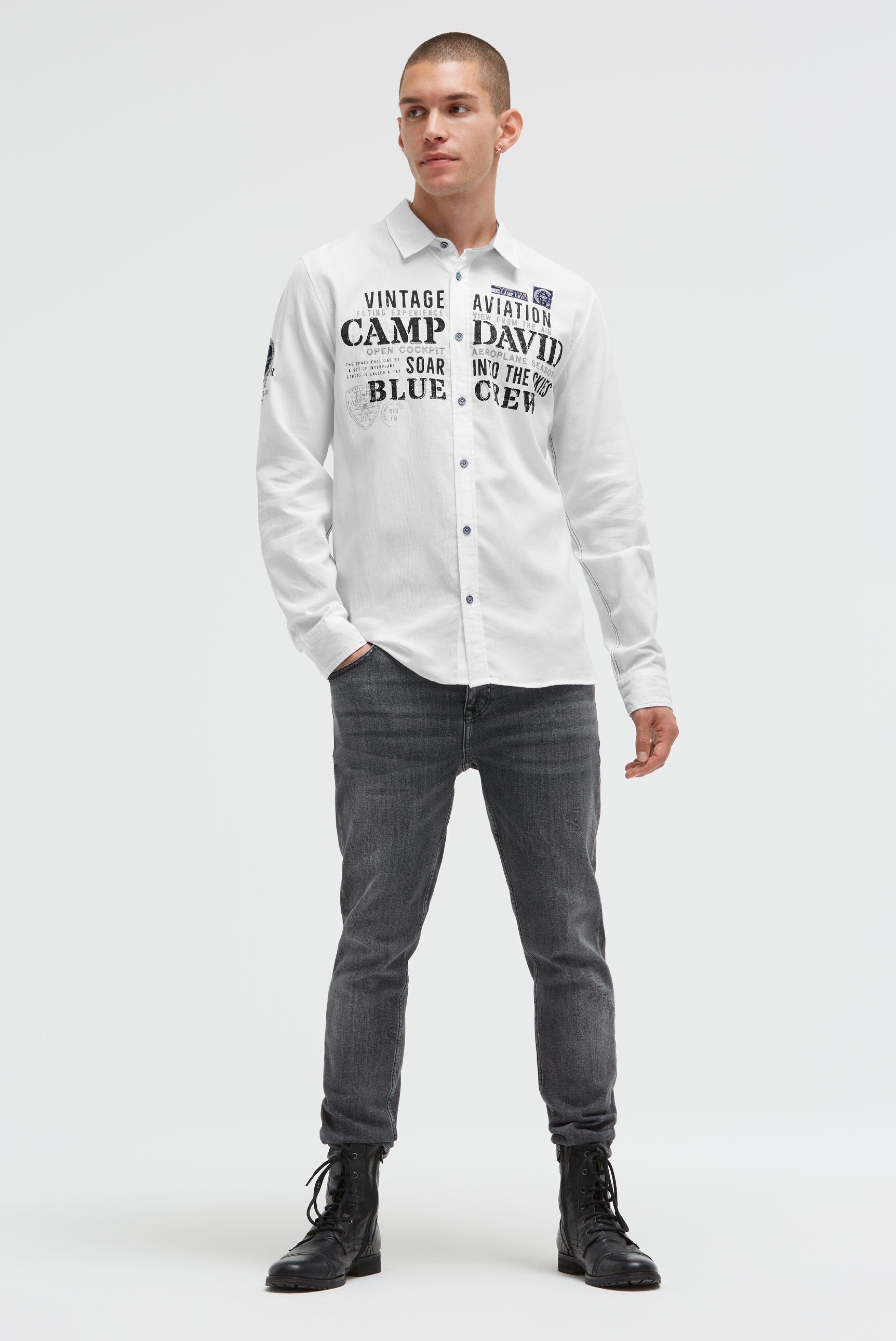 Koszula jacquardowa z długim rękawem i grafikami - 3