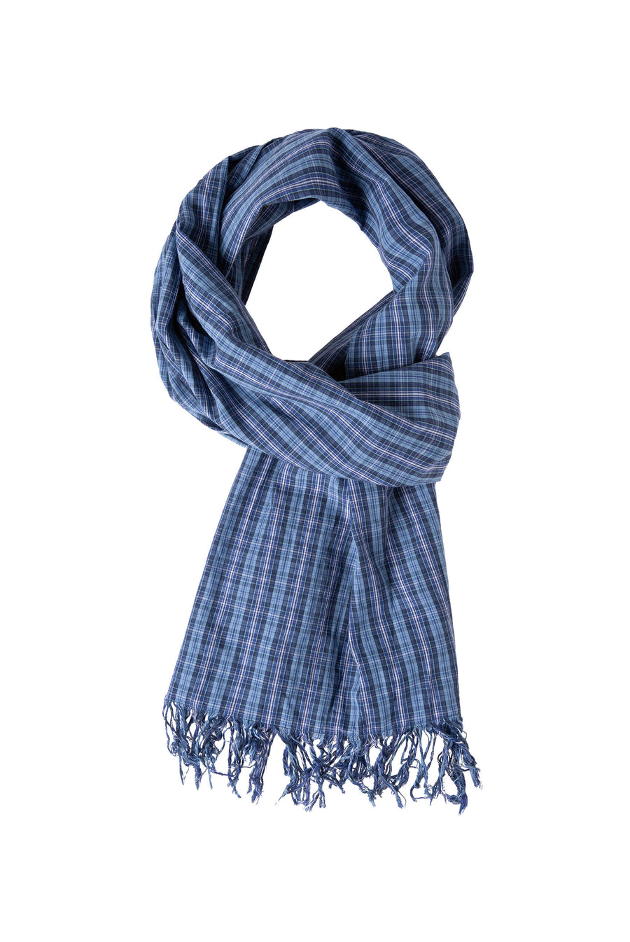 Karierter Schal aus feiner Webware flight blue