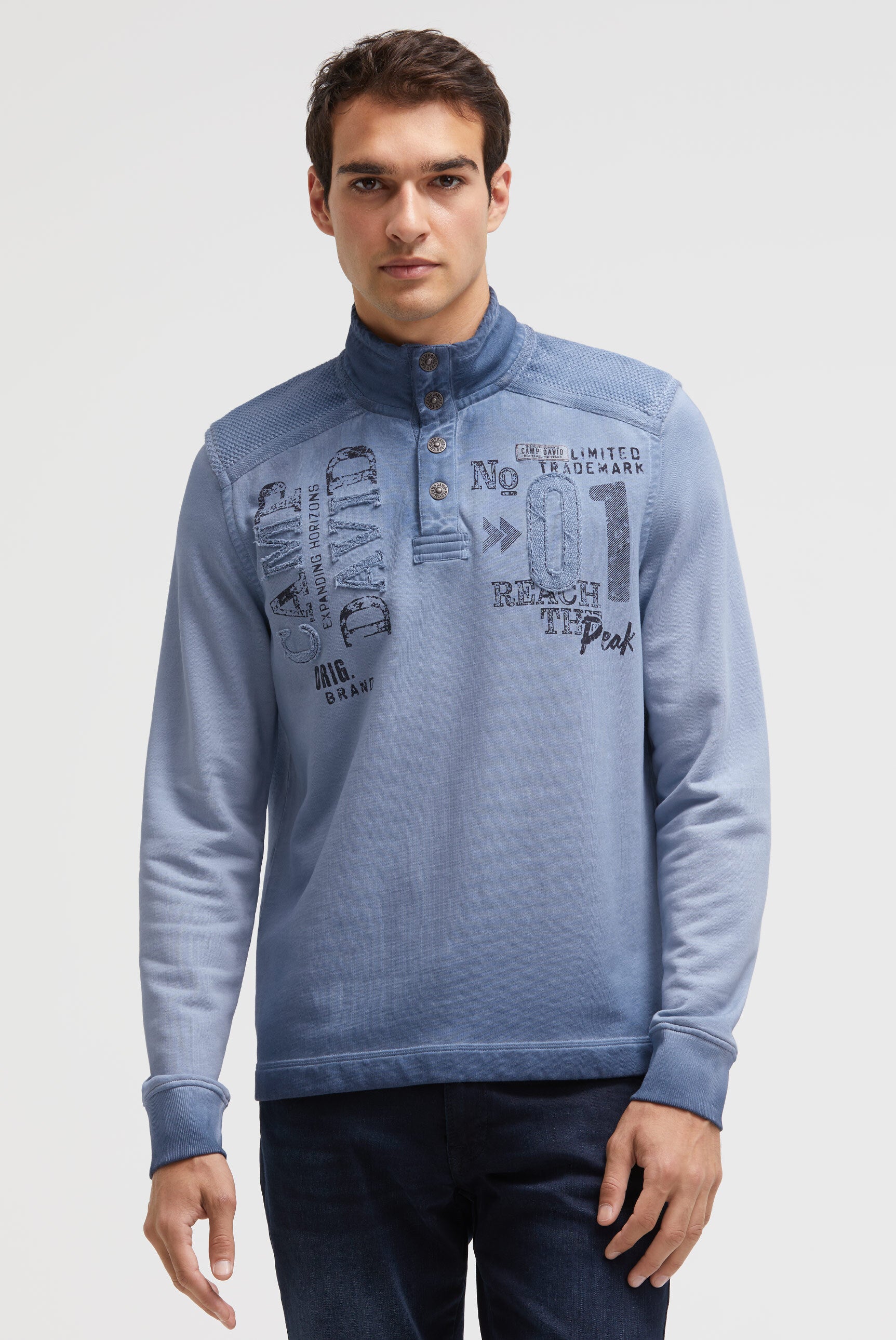 Sweatshirt Troyer z detalami dzianinowymi i grafikami