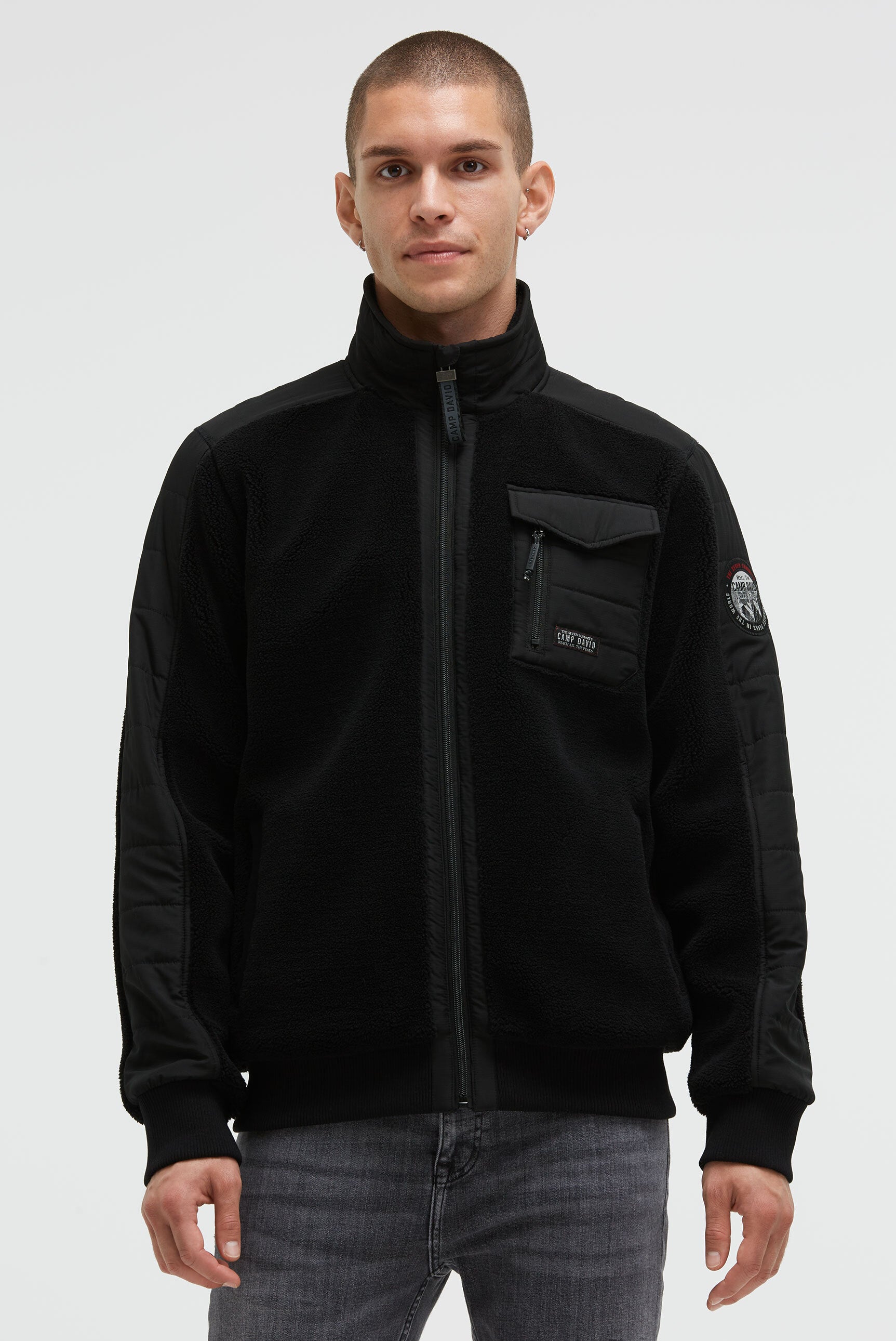 Kurtka z polaru teddy w tonowym miksie materiałów - 2