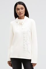 Pulower z chenille z wysokim kołnierzem i nadrukiem