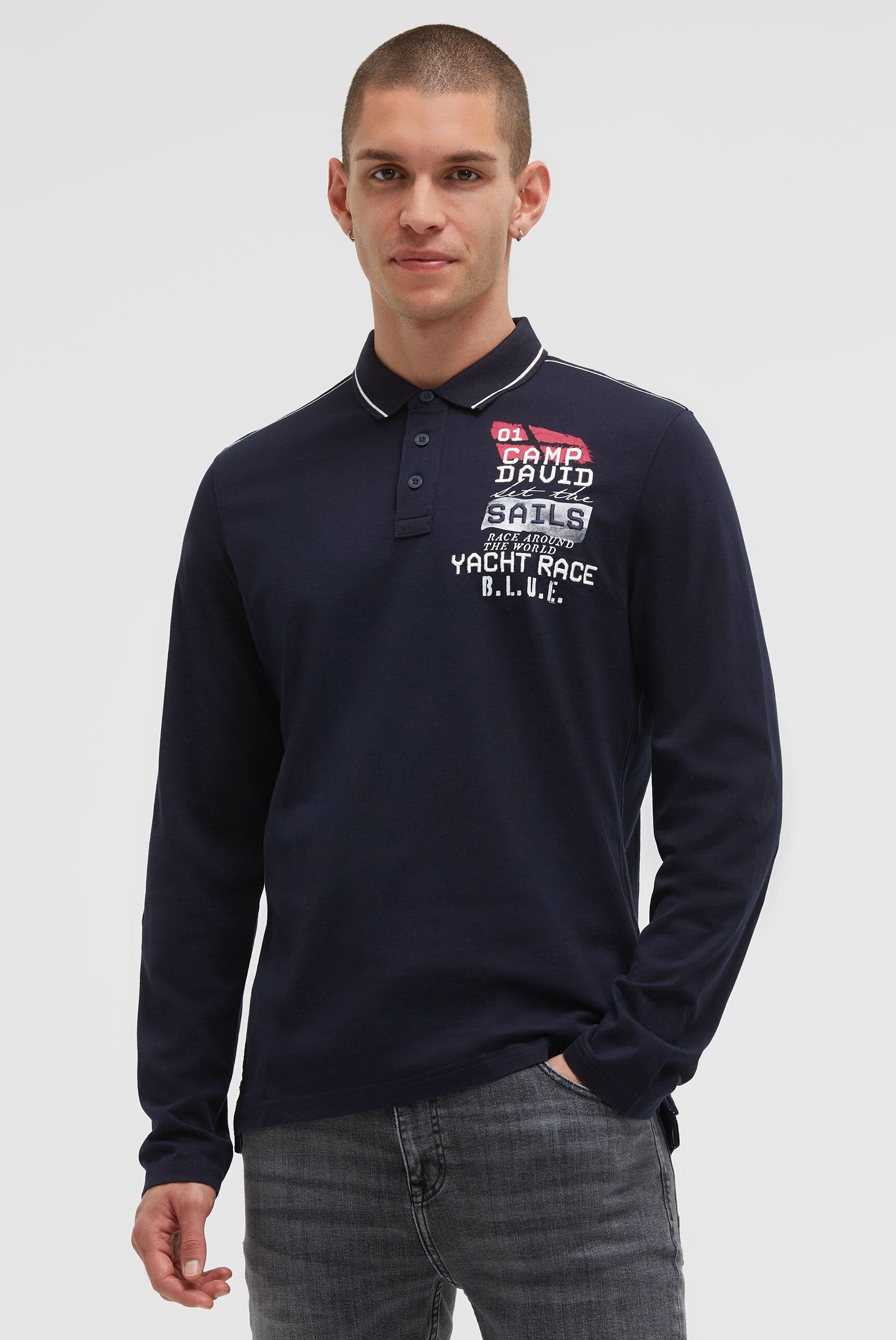 Polo z długim rękawem i nadrukiem na plecach - 3