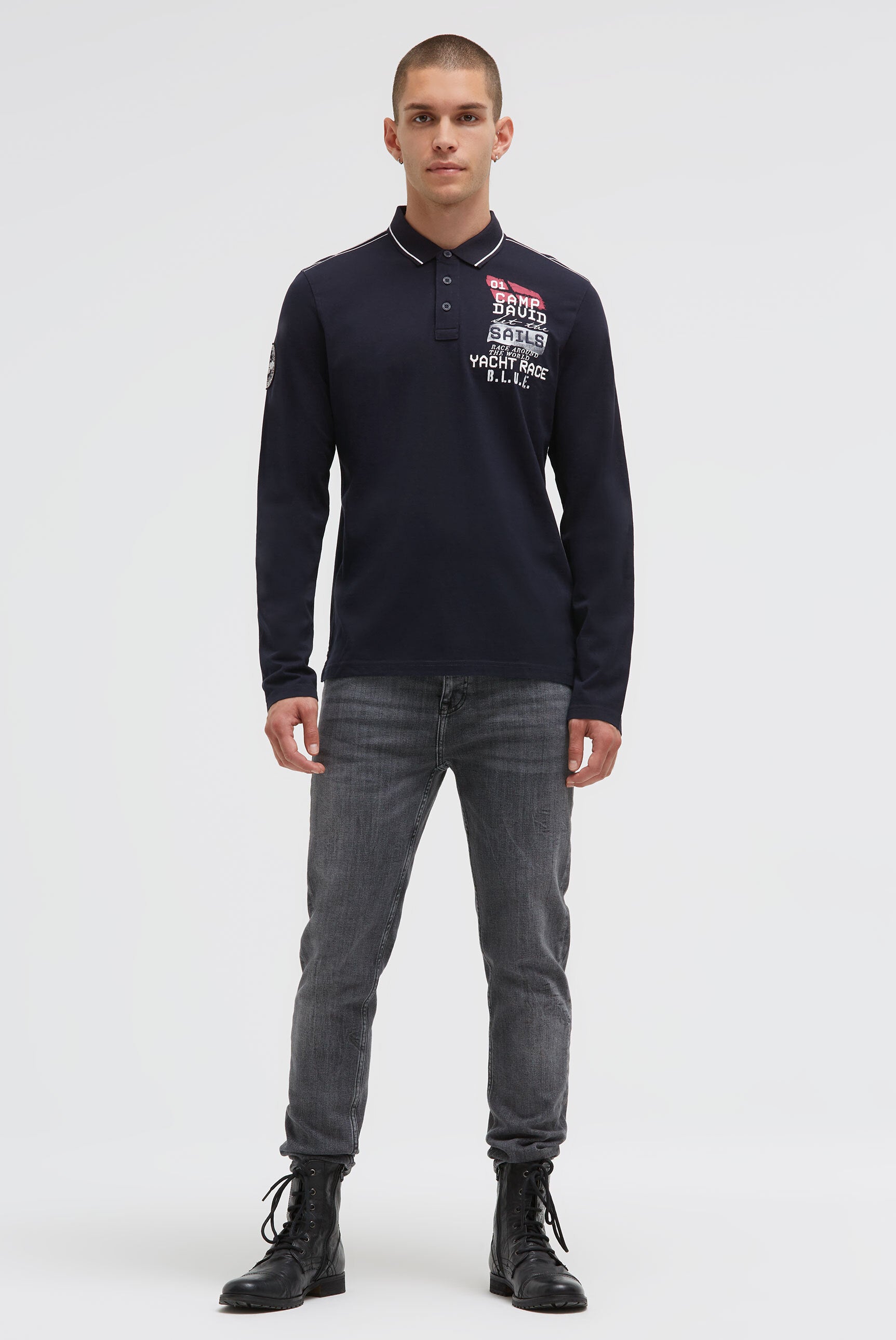 Polo z długim rękawem i nadrukiem na plecach - 4