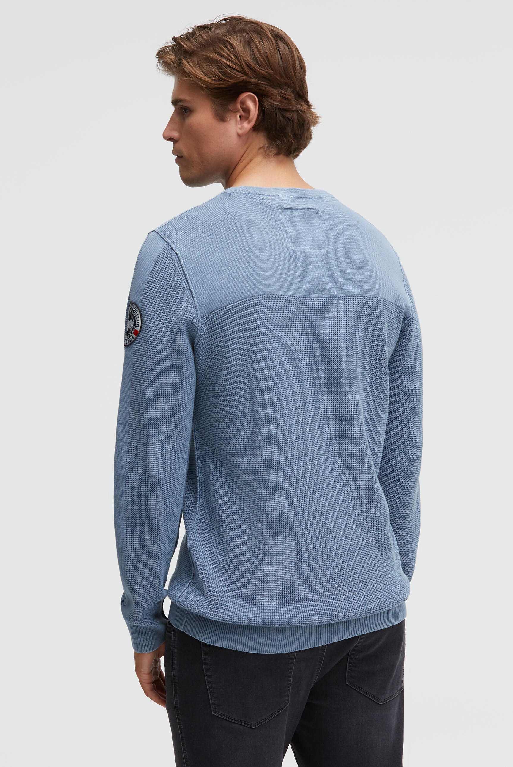 Pullover mit Strickmuster und Brusttasche vintage blue