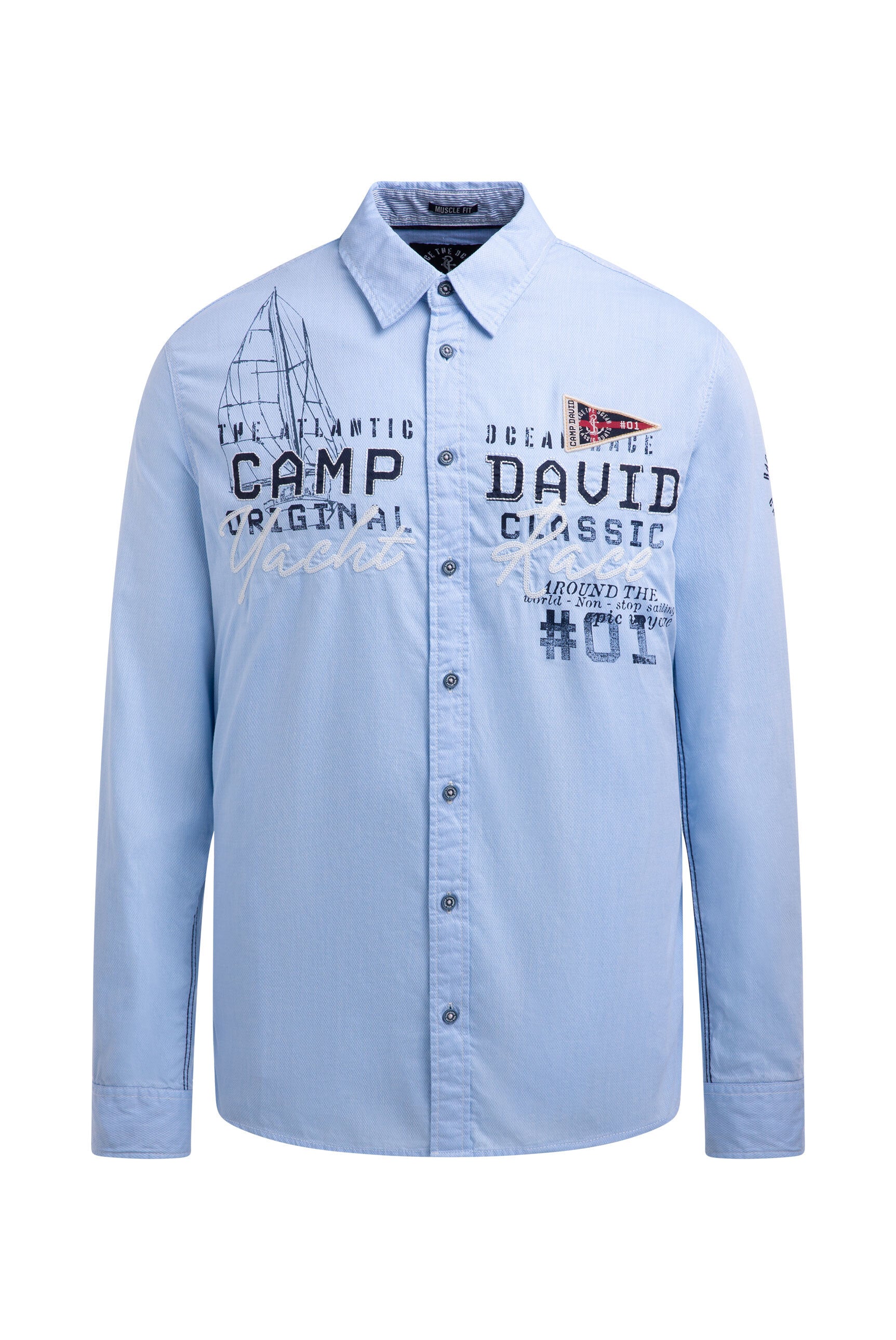 Strukturalna koszula z długim rękawem i aplikacjami logo - 1