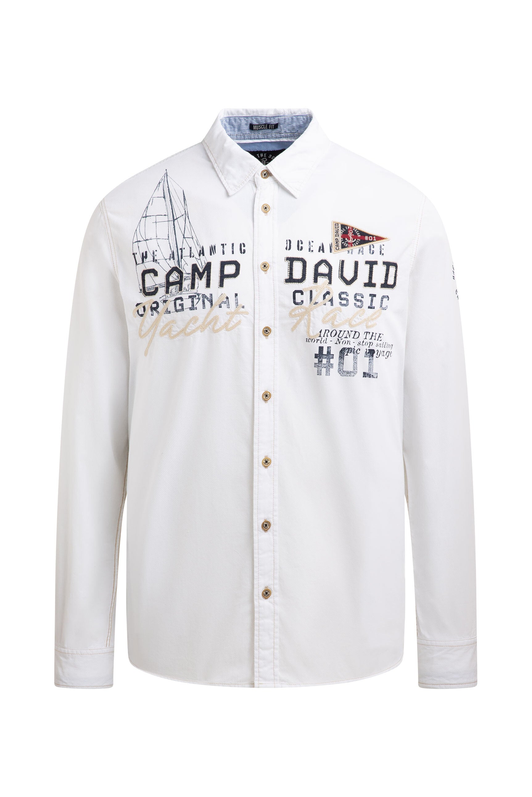 Strukturalna koszula z długim rękawem i aplikacjami logo - 1