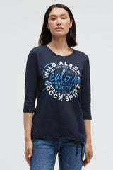 Shirt mit Label Print und Bindebandsaum blue navy