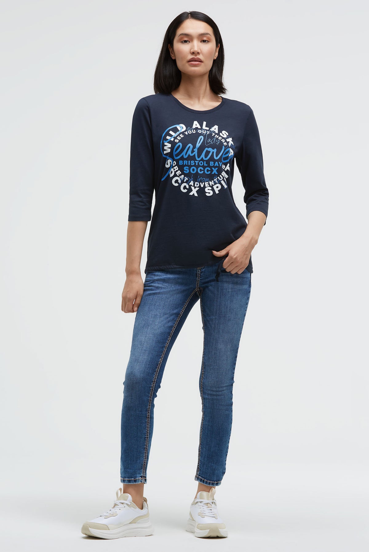 Shirt mit Label Print und Bindebandsaum blue navy - 3