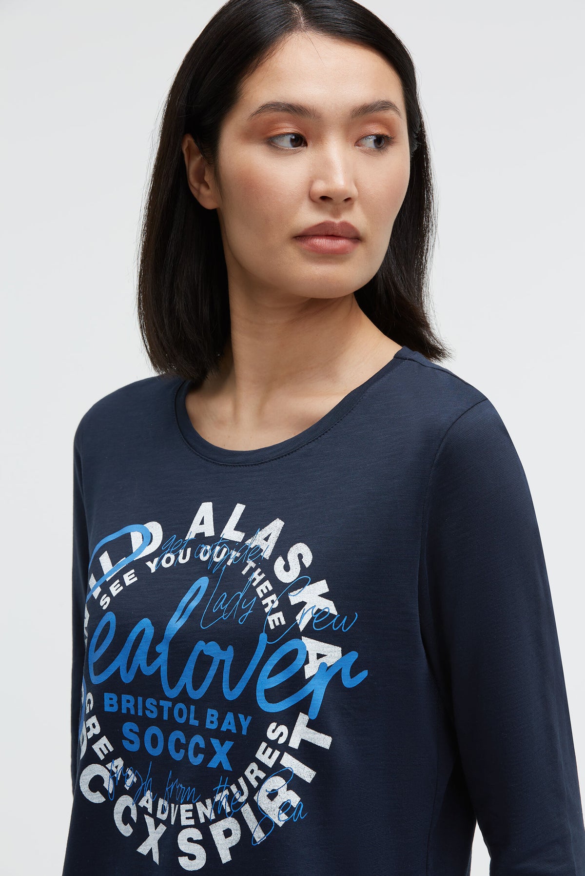 Shirt mit Label Print und Bindebandsaum blue navy - 4