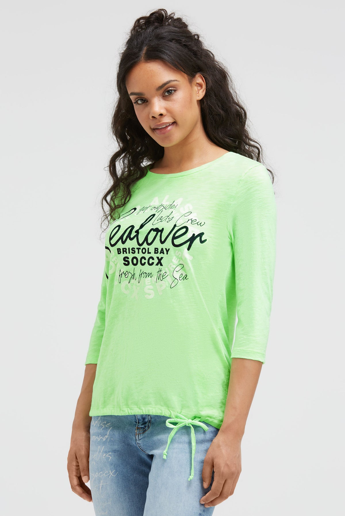 Shirt mit Label Print und Bindebandsaum lime punch