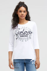 Shirt mit Label Print und Bindebandsaum opticwhite