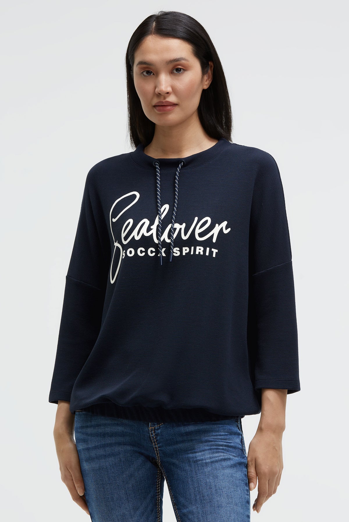 Sweatshirt mit verkürzten Ärmeln und Gummizugsaum blue navy - 2