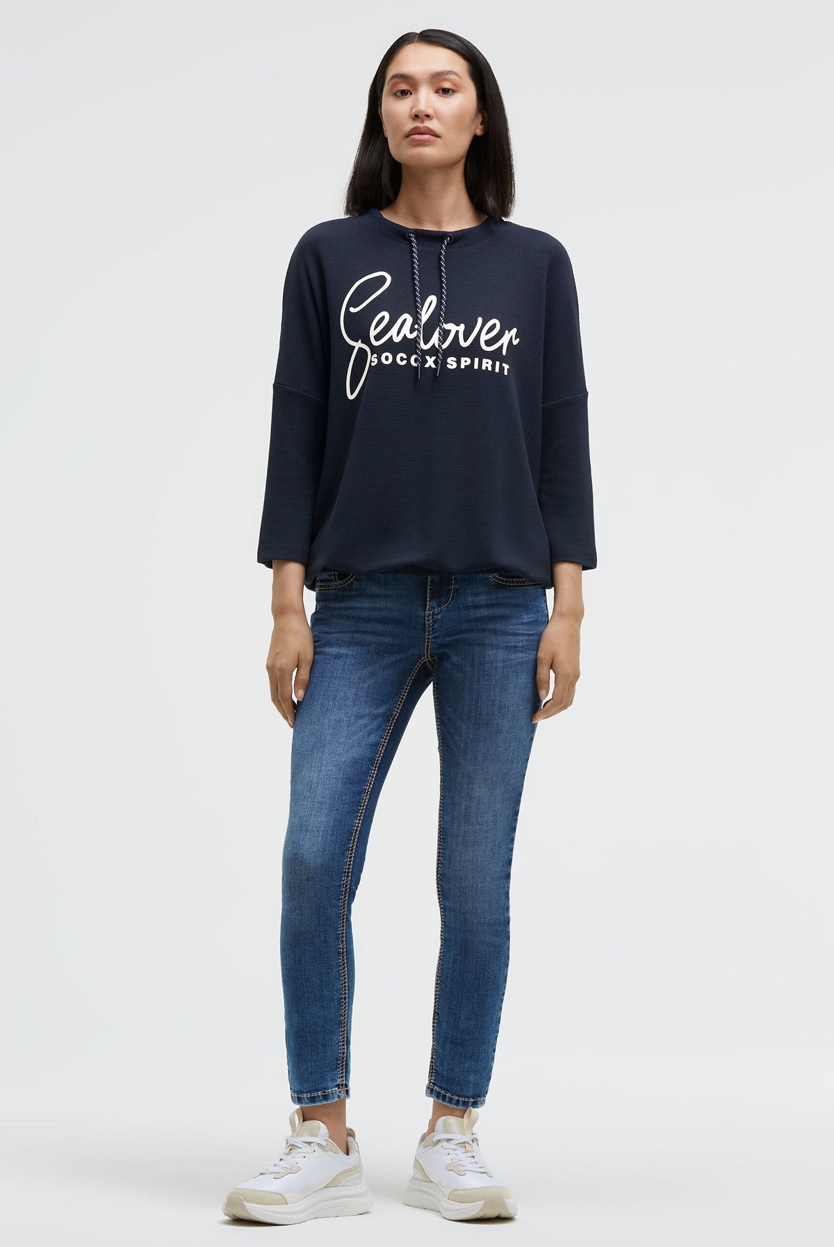 Sweatshirt mit verkürzten Ärmeln und Gummizugsaum blue navy