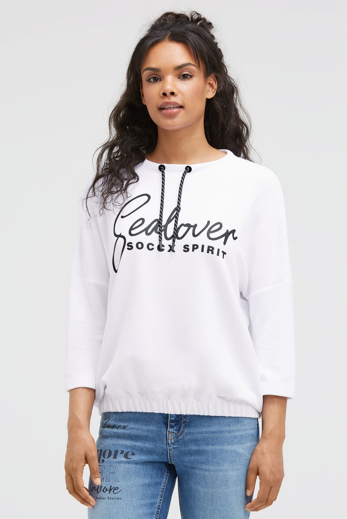 Sweatshirt mit verkürzten Ärmeln und Gummizugsaum opticwhite - 2