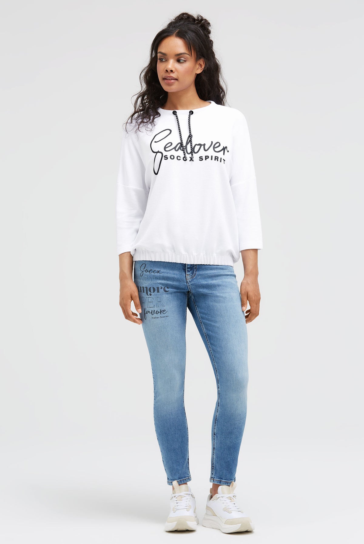 Sweatshirt mit verkürzten Ärmeln und Gummizugsaum opticwhite - 3
