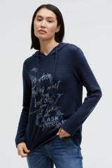 Flauschstrick-Hoodie mit Glitter Logo Print blue navy melange