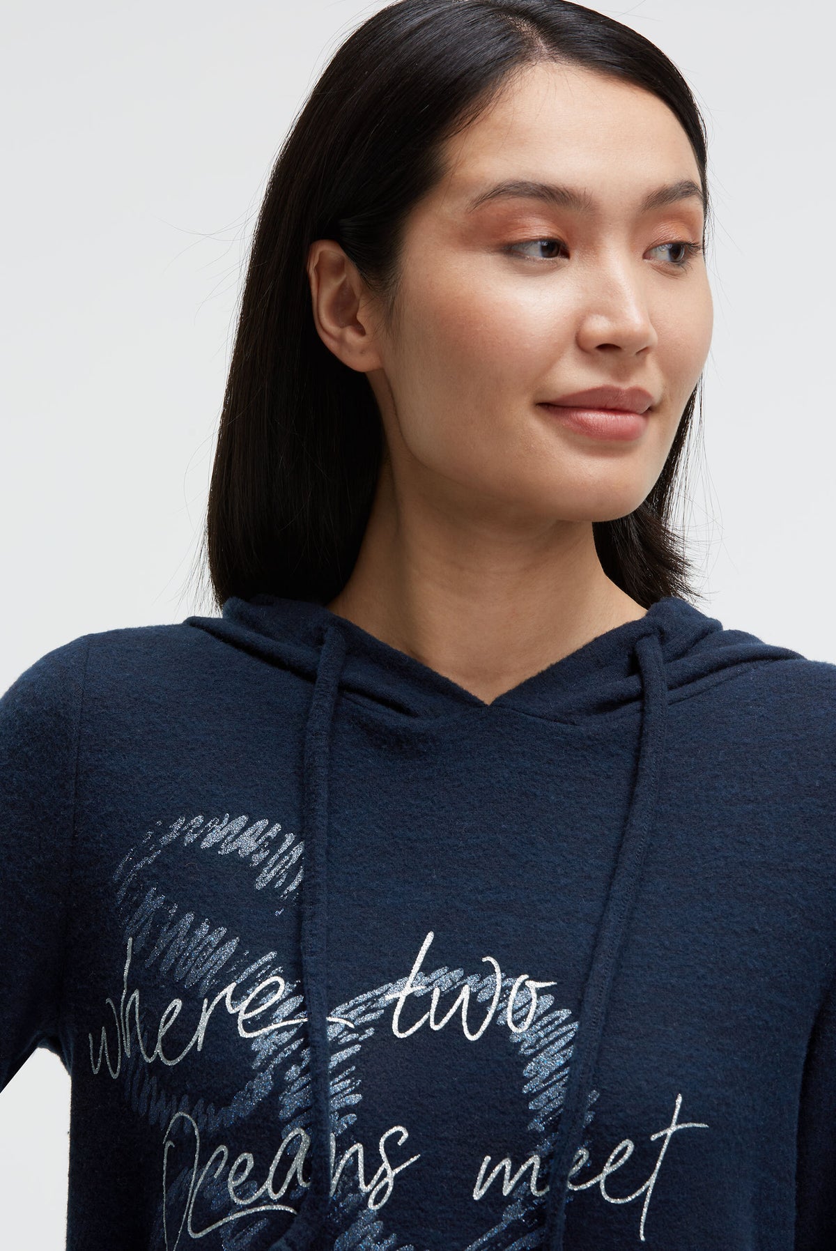 Flauschstrick-Hoodie mit Glitter Logo Print blue navy melange