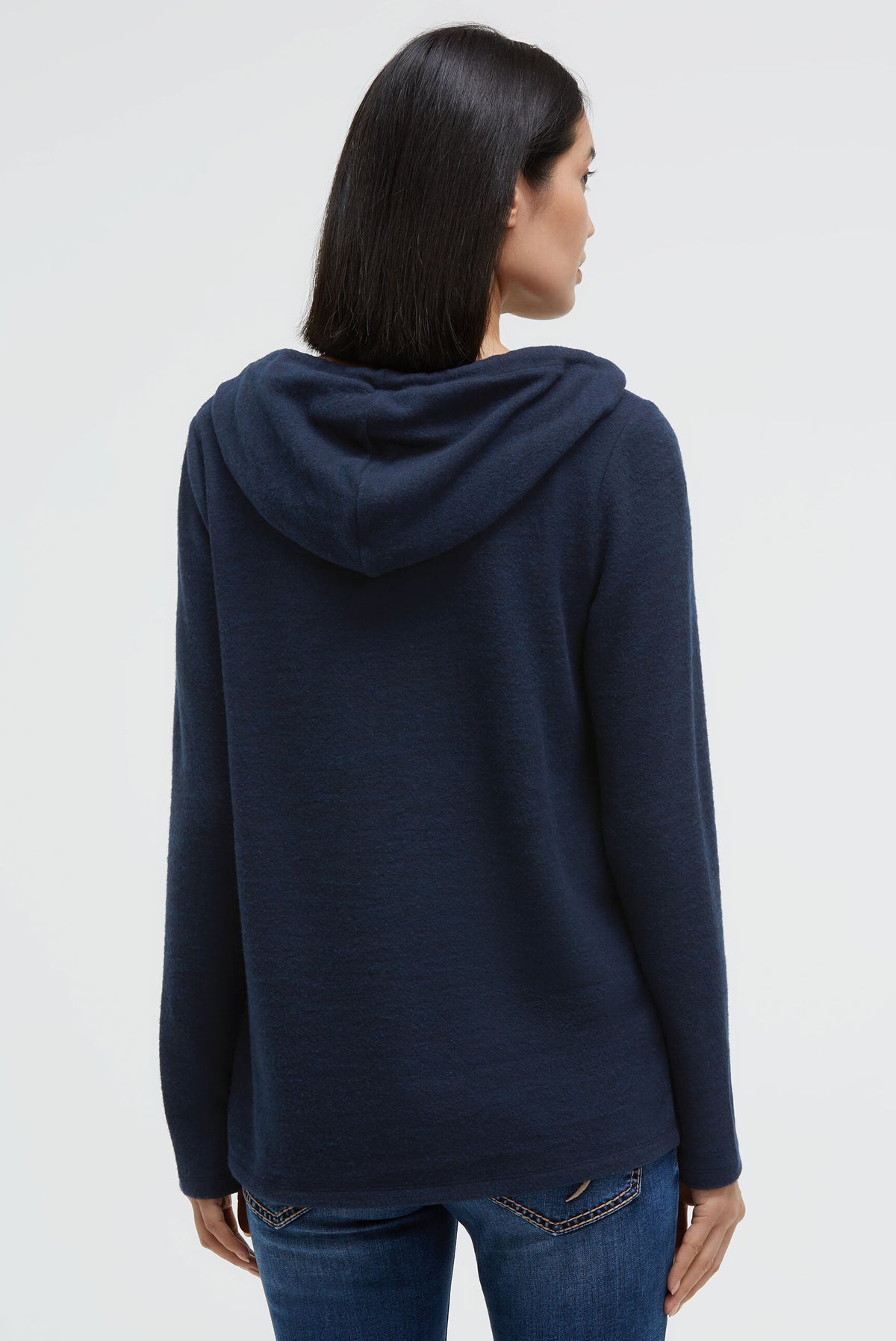 Flauschstrick-Hoodie mit Glitter Logo Print blue navy melange - 5