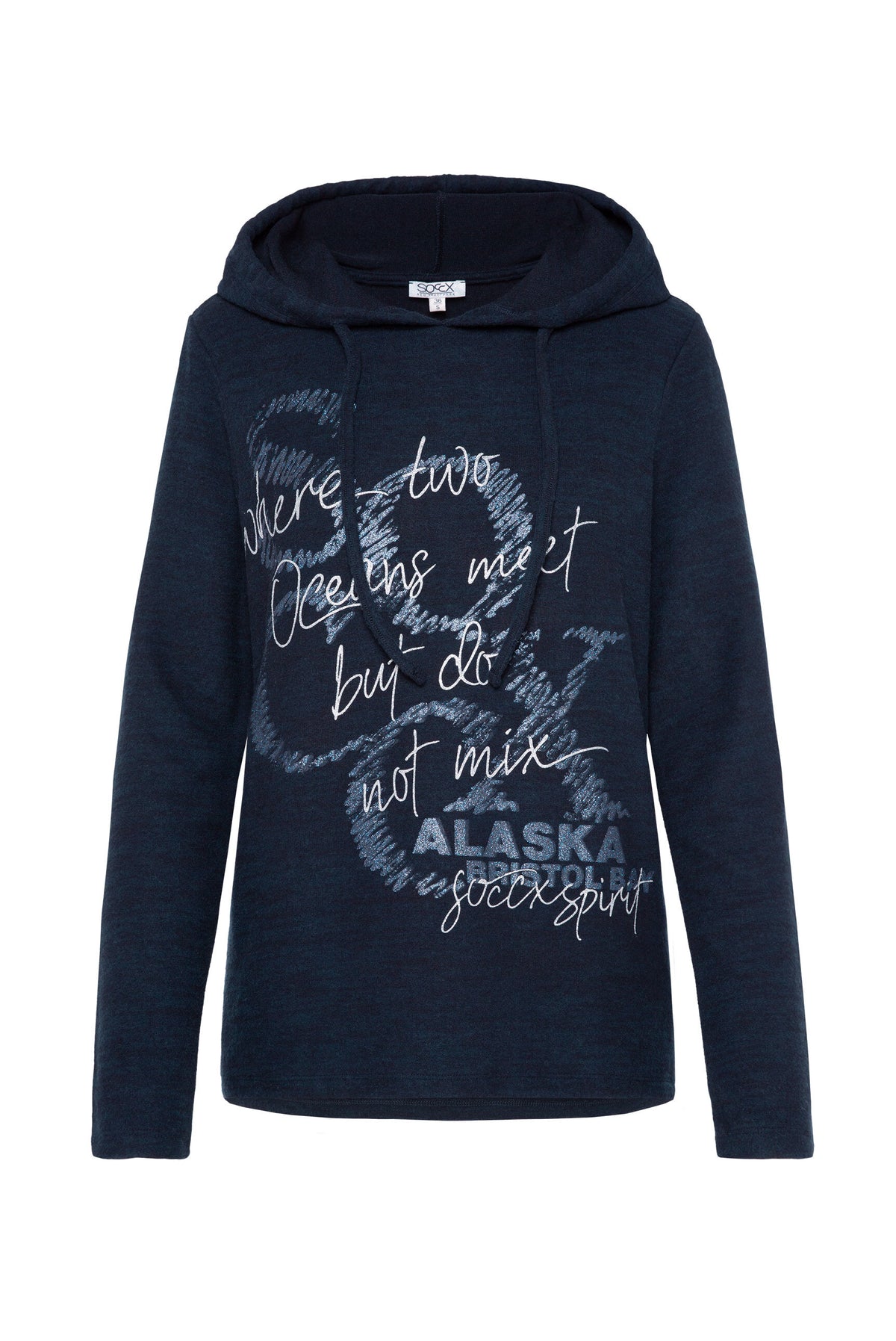 Flauschstrick-Hoodie mit Glitter Logo Print blue navy melange - 1