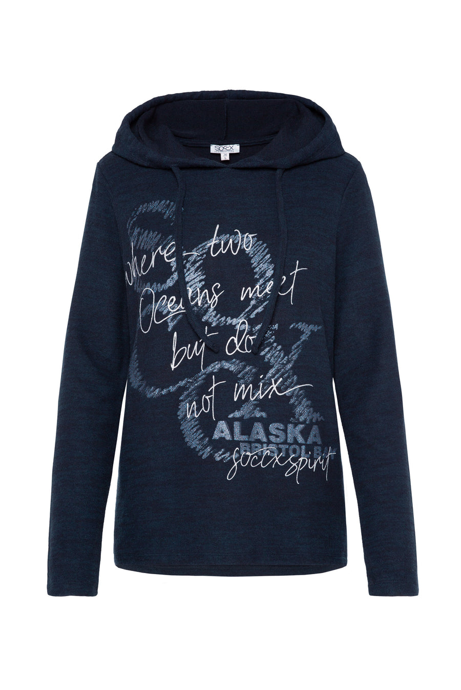 Flauschstrick-Hoodie mit Glitter Logo Print blue navy melange
