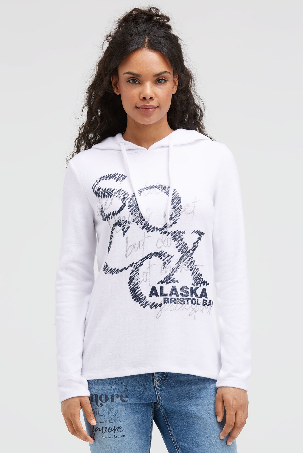 Bluza z kapturem z miękkiej dzianiny z nadrukiem logo z brokatem