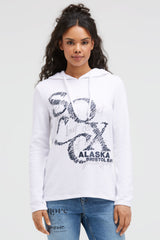 Flauschstrick-Hoodie mit Glitter Logo Print optic white melange