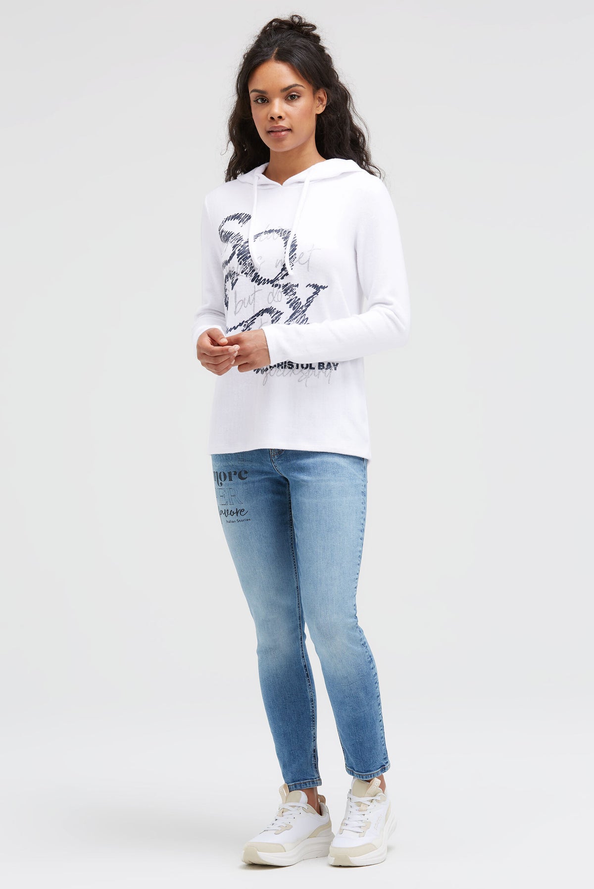Bluza z kapturem z miękkiej dzianiny z nadrukiem logo z brokatem - 3