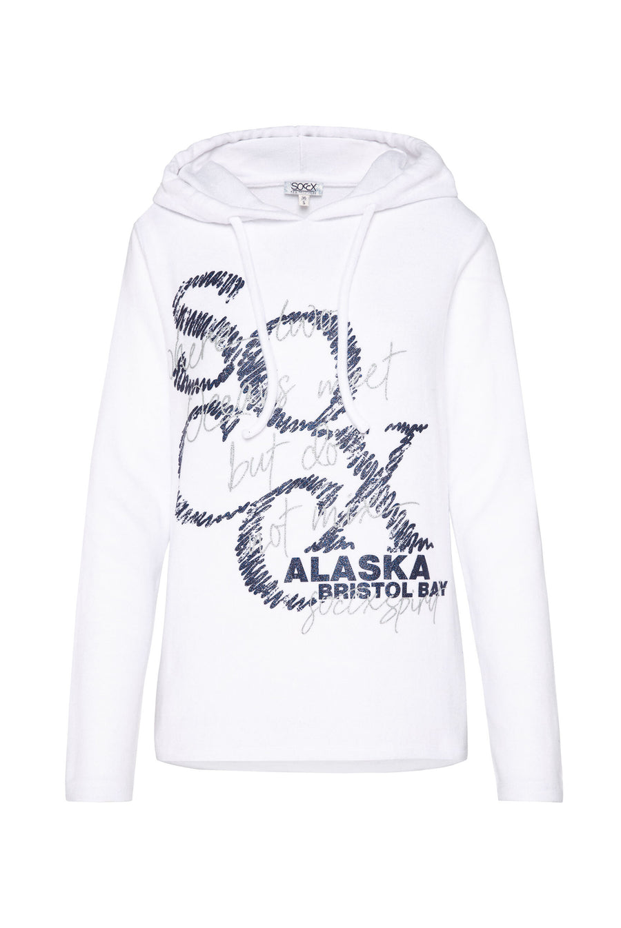Flauschstrick-Hoodie mit Glitter Logo Print optic white melange