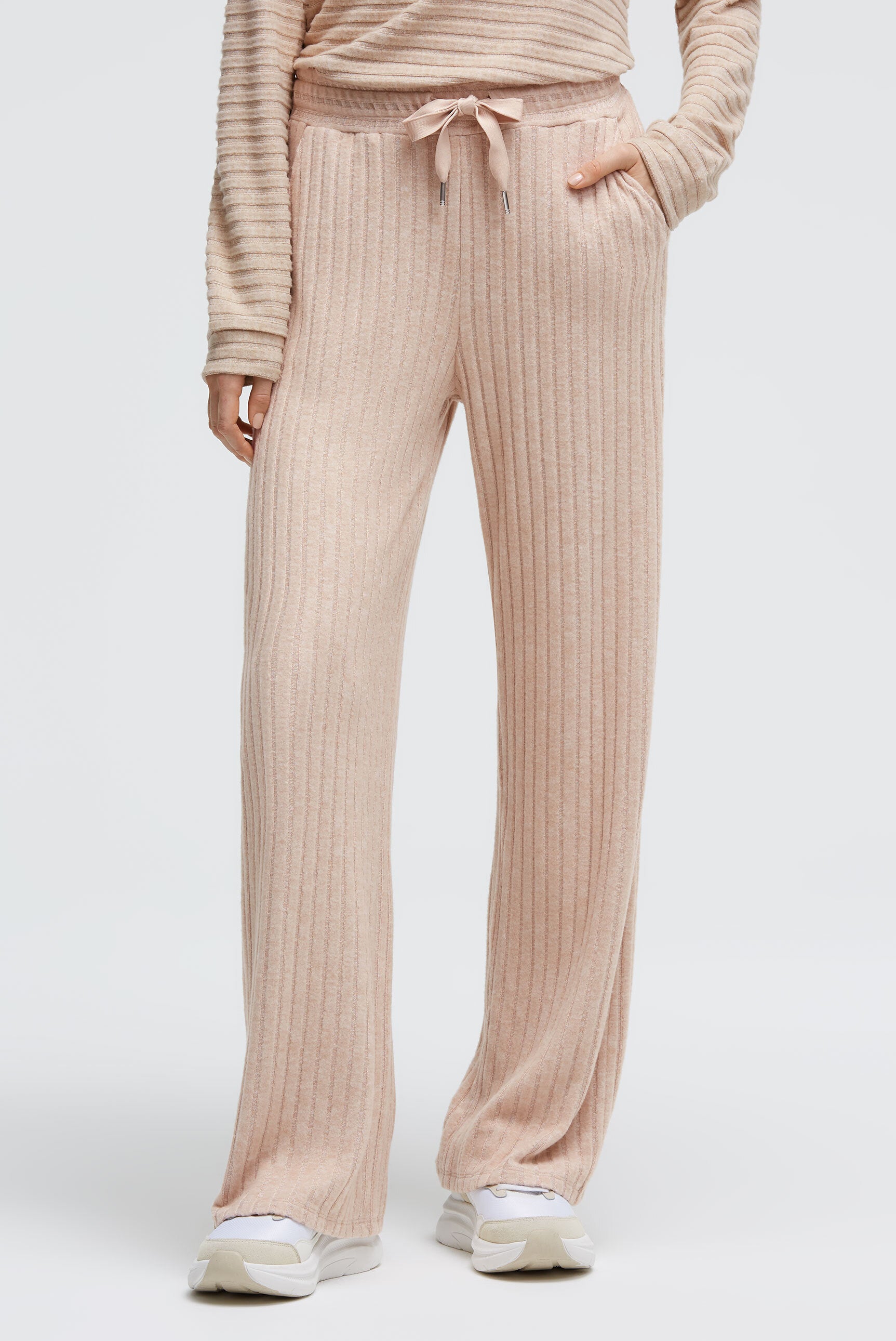 Spodnie z dzianiny frotte Wide Leg z prążkowaną strukturą - 2