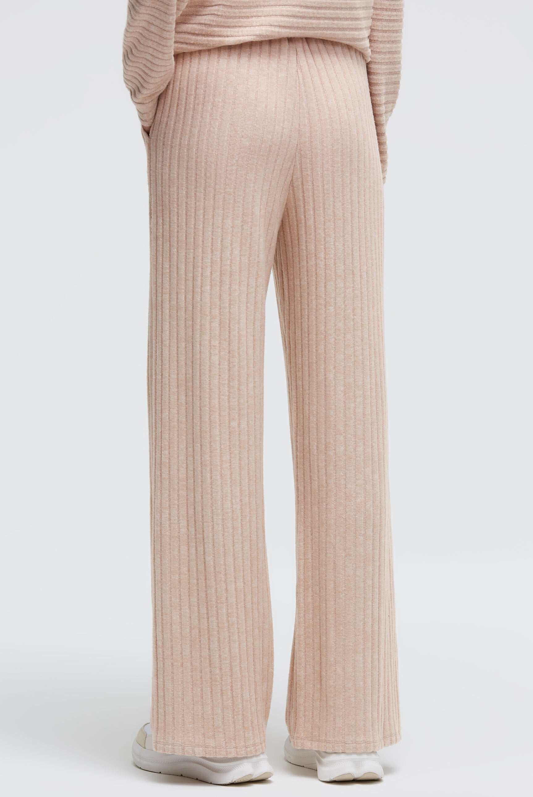 Spodnie z dzianiny frotte Wide Leg z prążkowaną strukturą - 5