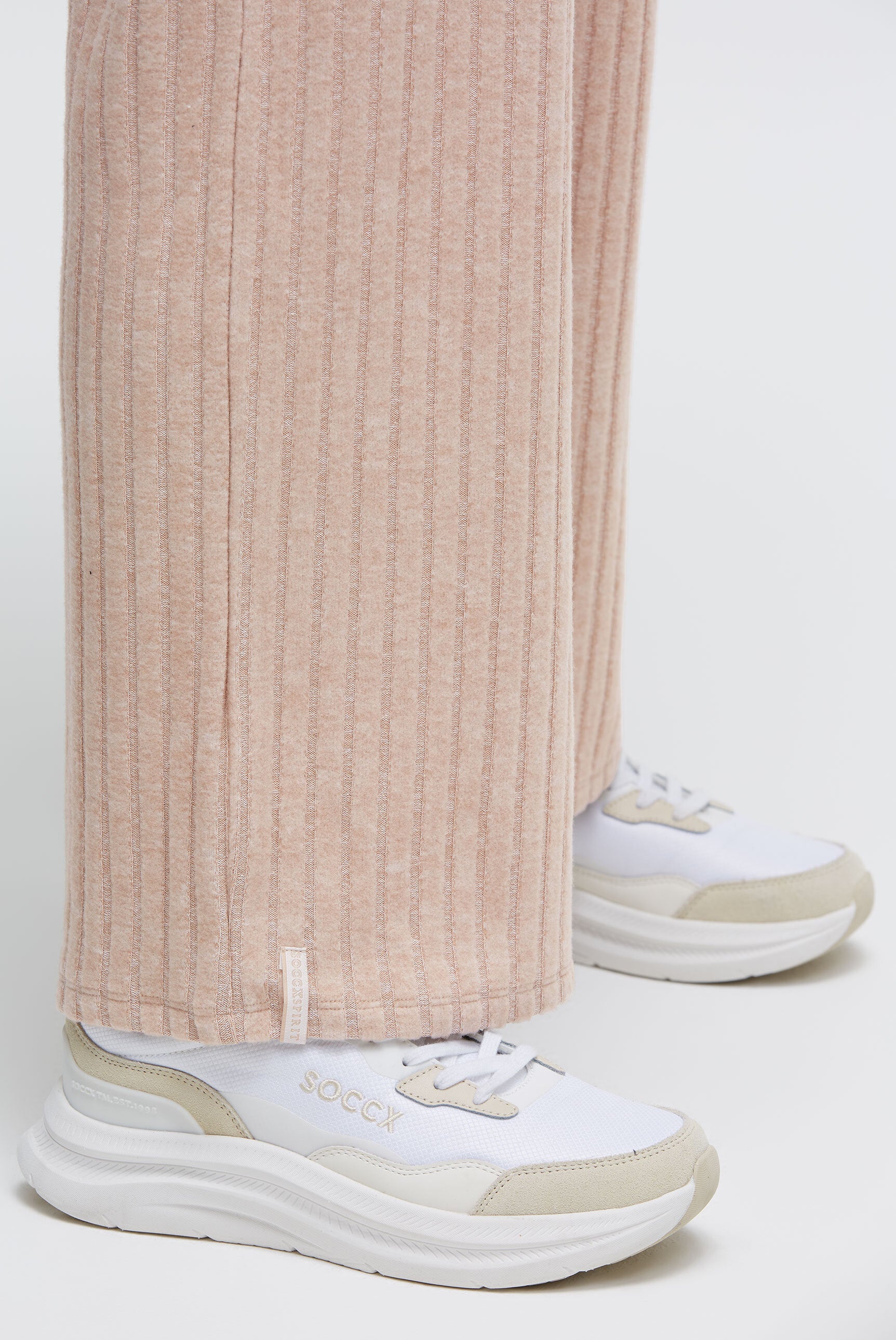 Spodnie z dzianiny frotte Wide Leg z prążkowaną strukturą - 6