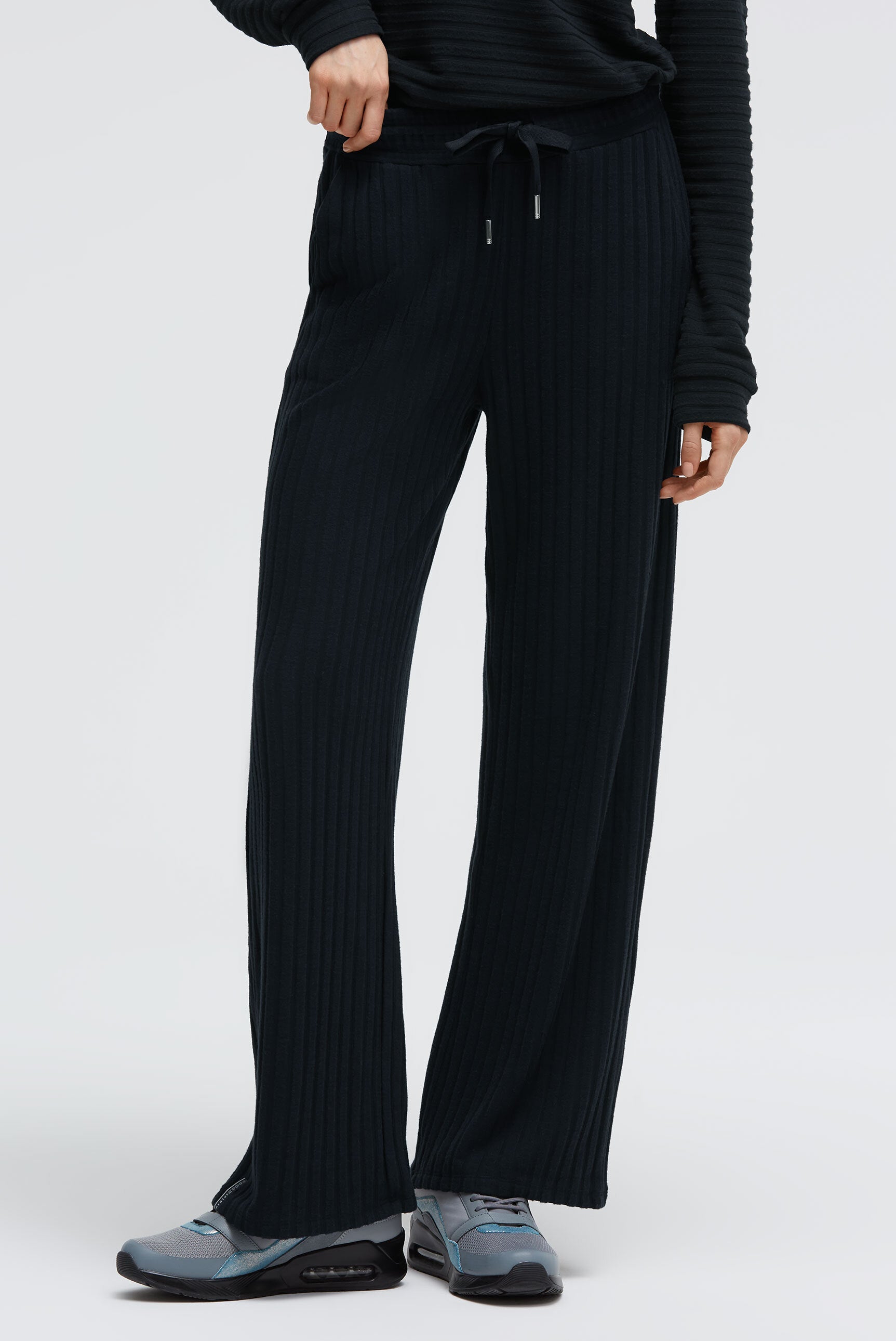 Spodnie z dzianiny frotte Wide Leg z prążkowaną strukturą - 2