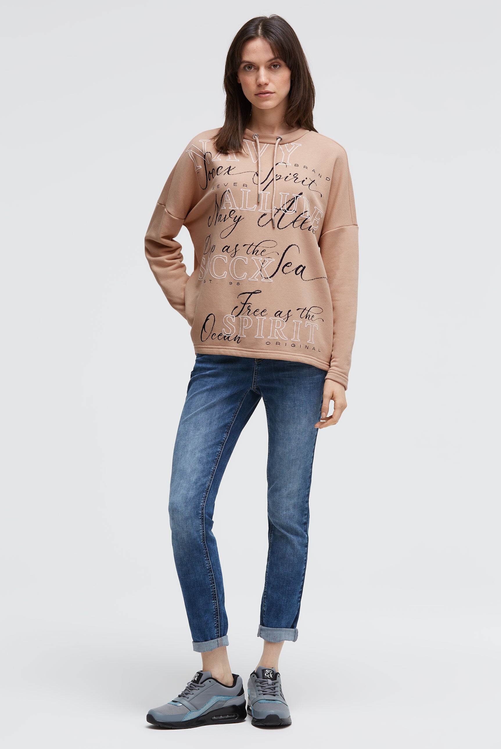 Oversized Sweatshirt mit Wording Print golden sand