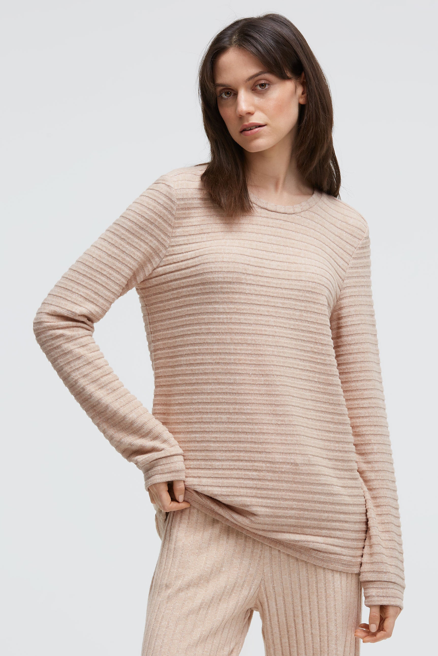 Sweter z dzianiny frotte z prążkowaną strukturą i elastycznym dołem