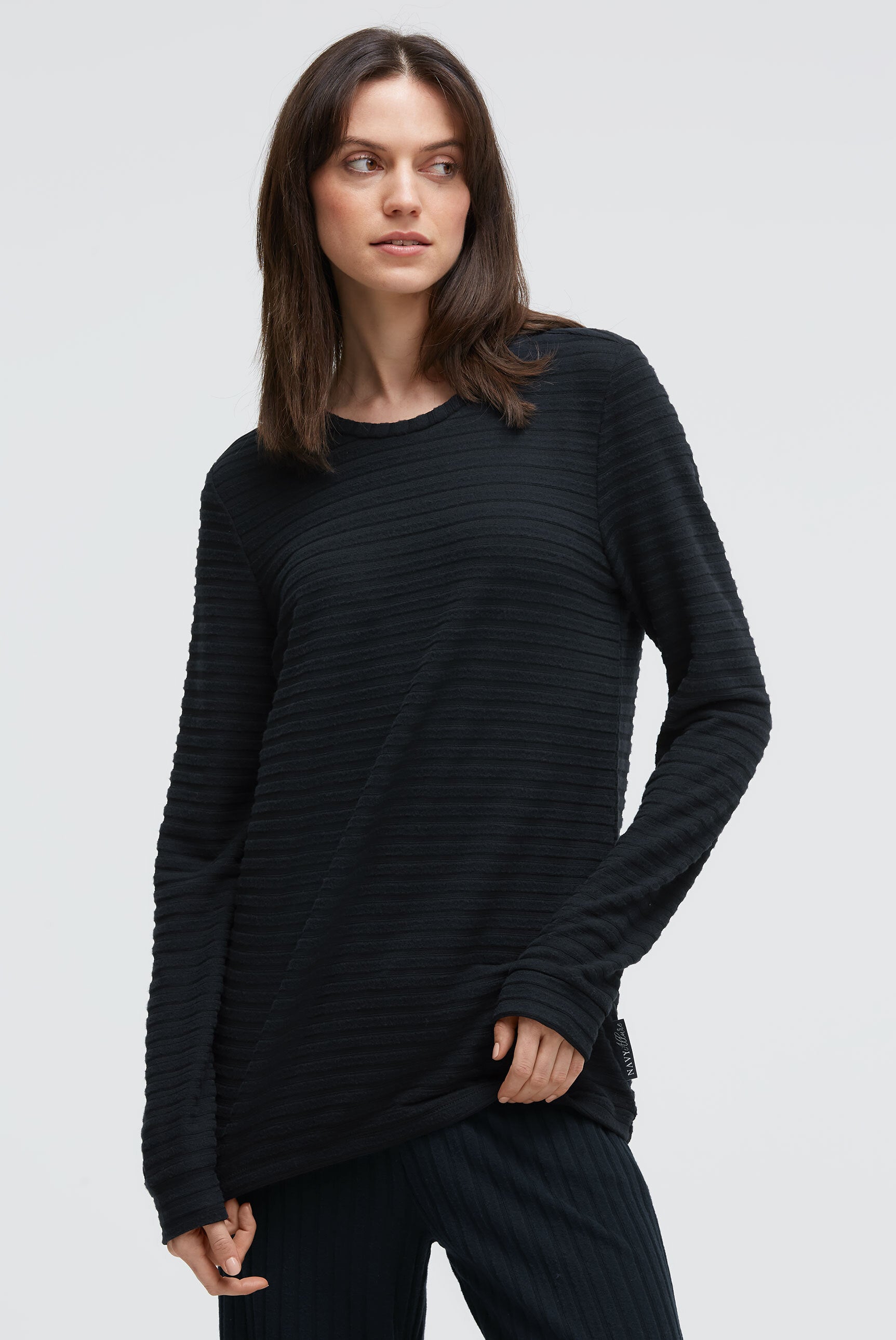 Sweter z dzianiny frotte z prążkowaną strukturą i elastycznym dołem