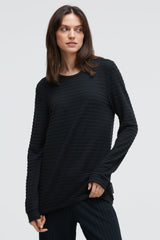 Sweter z dzianiny frotte z prążkowaną strukturą i elastycznym dołem