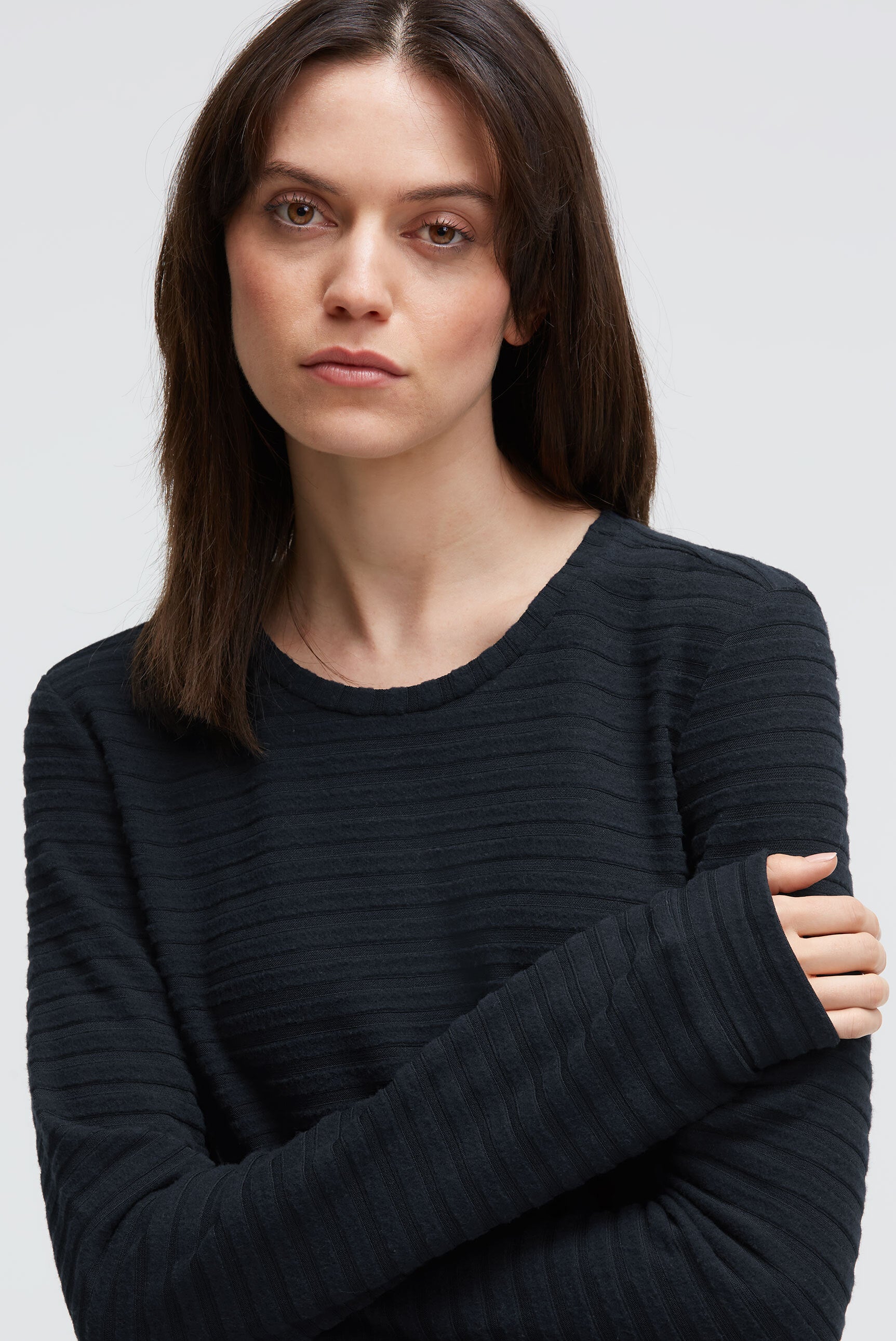 Sweter z dzianiny frotte z prążkowaną strukturą i elastycznym dołem - 4