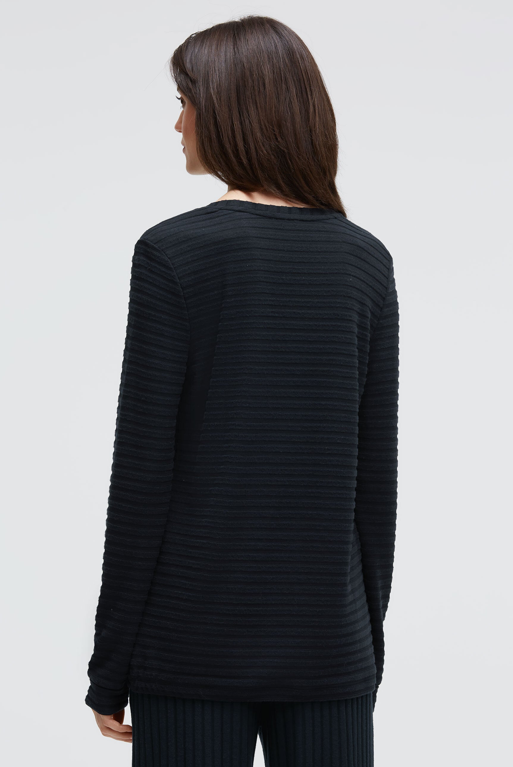 Flauschstrickpullover mit Rippstruktur und Gummizugsaum