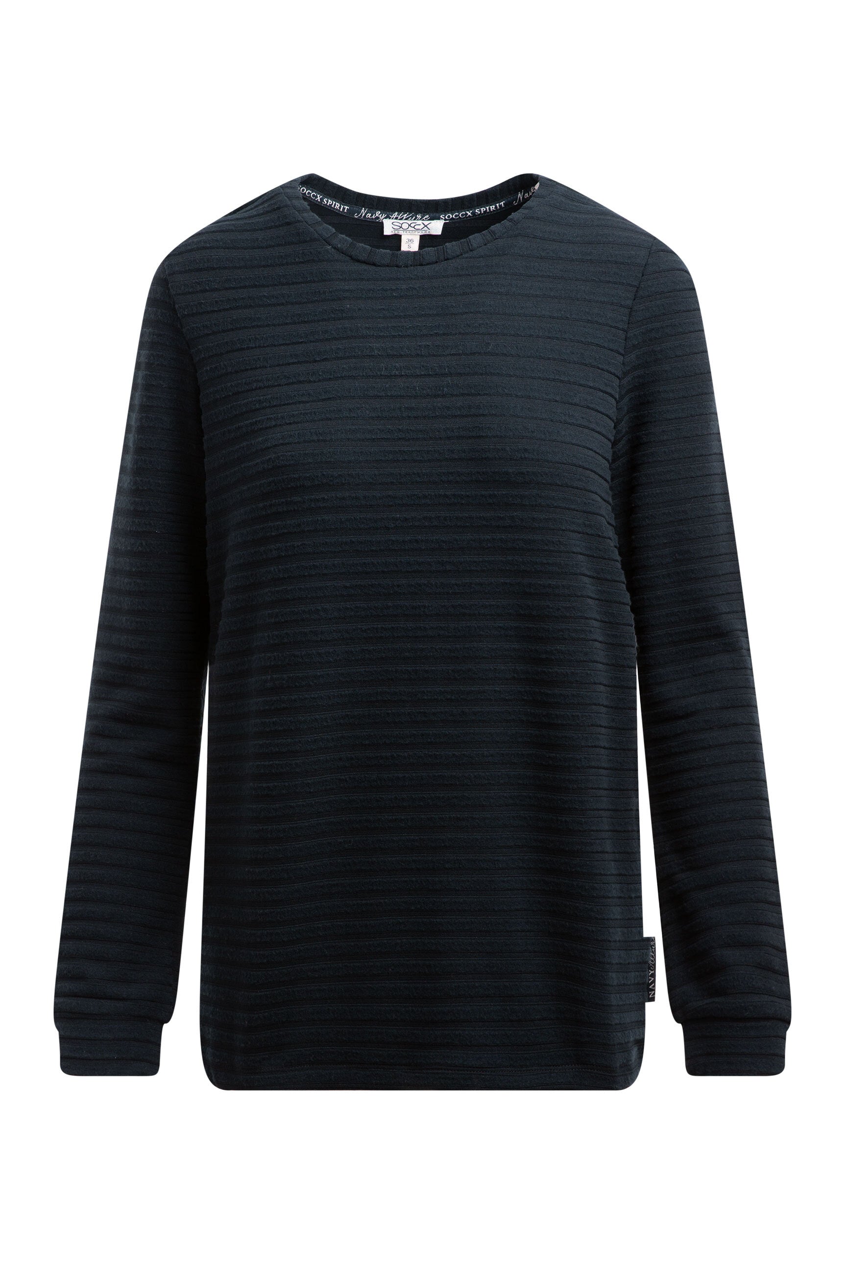 Sweter z dzianiny frotte z prążkowaną strukturą i elastycznym dołem