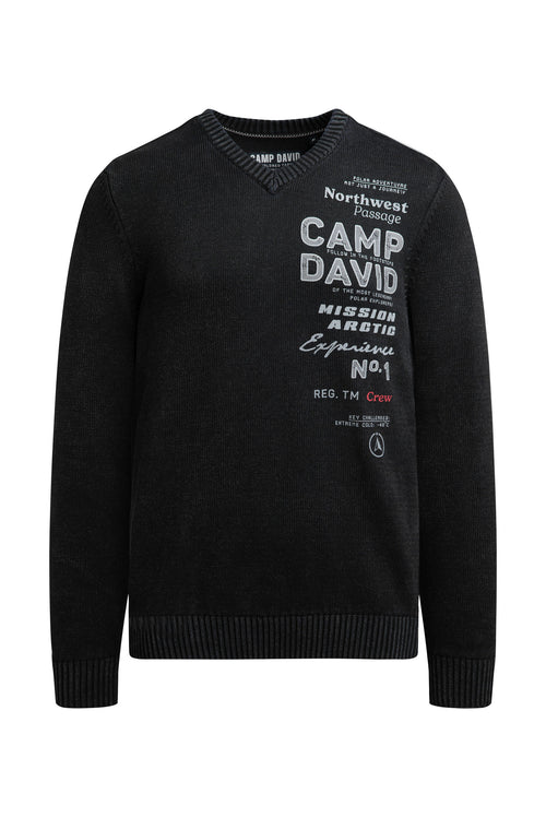 Sweter z dekoltem w serek z nadrukiem logo i taśmami