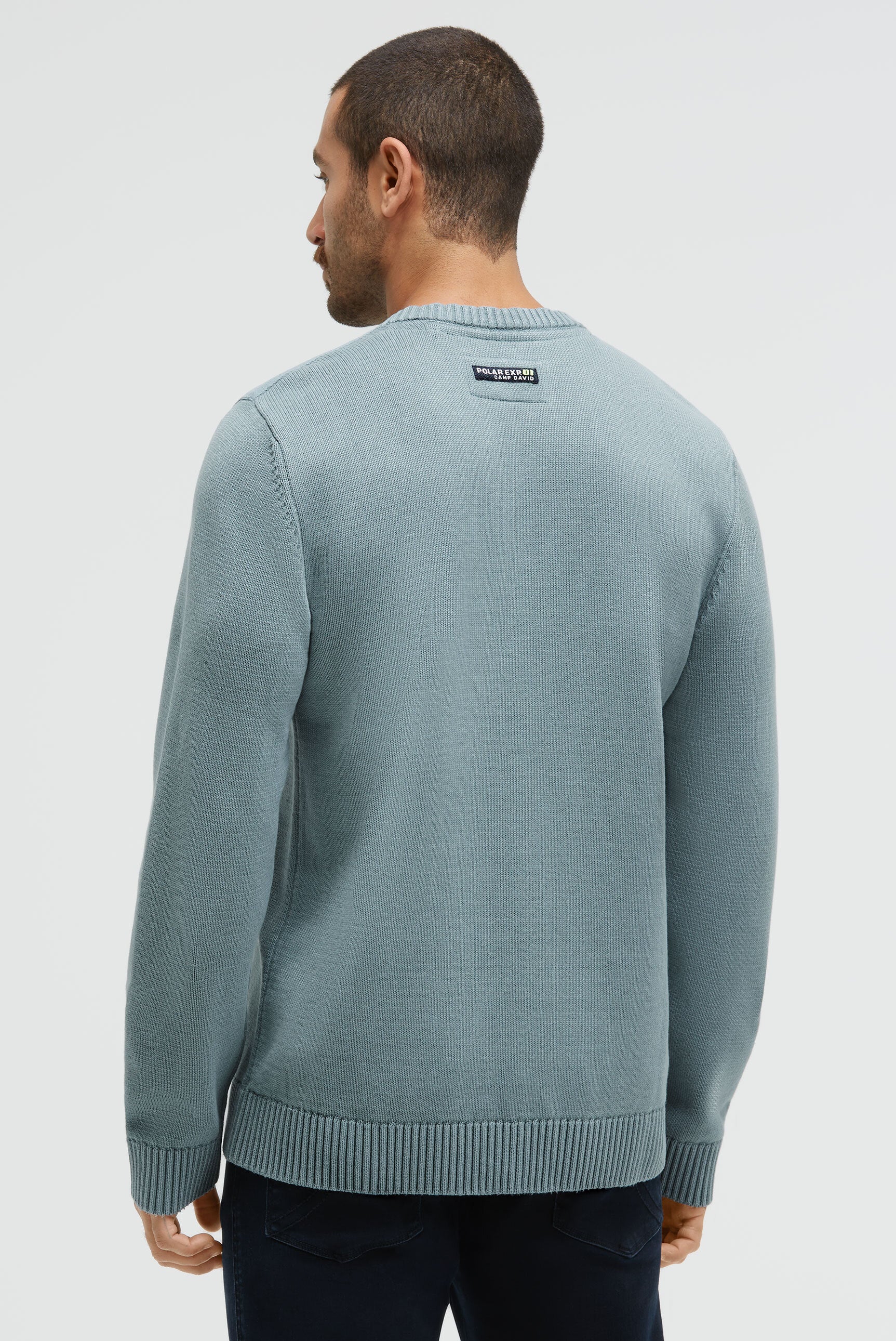Sweter z dekoltem w serek z nadrukiem logo i taśmami