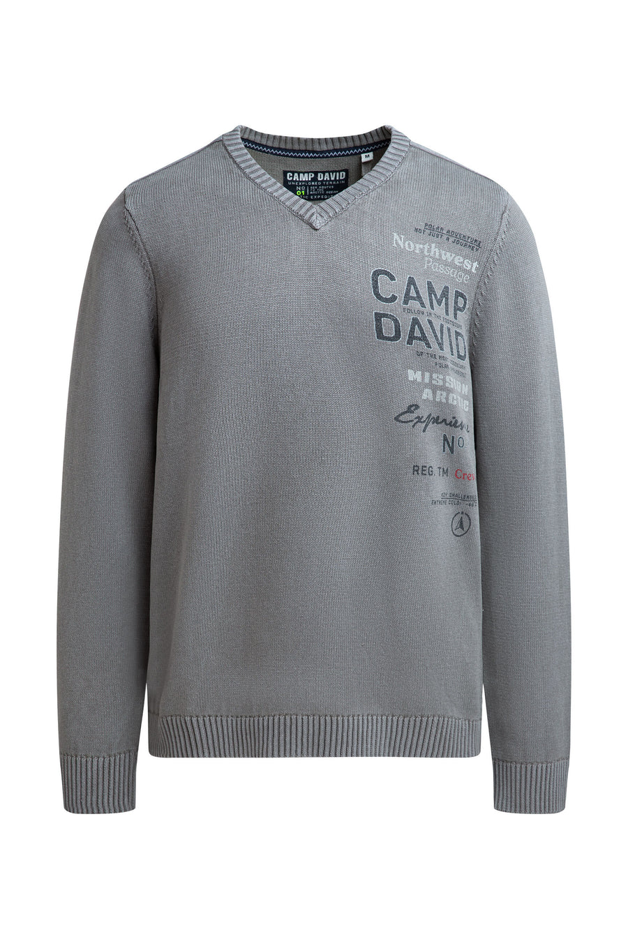 Pullover V-Neck mit Logo Print und Tapes dark stone