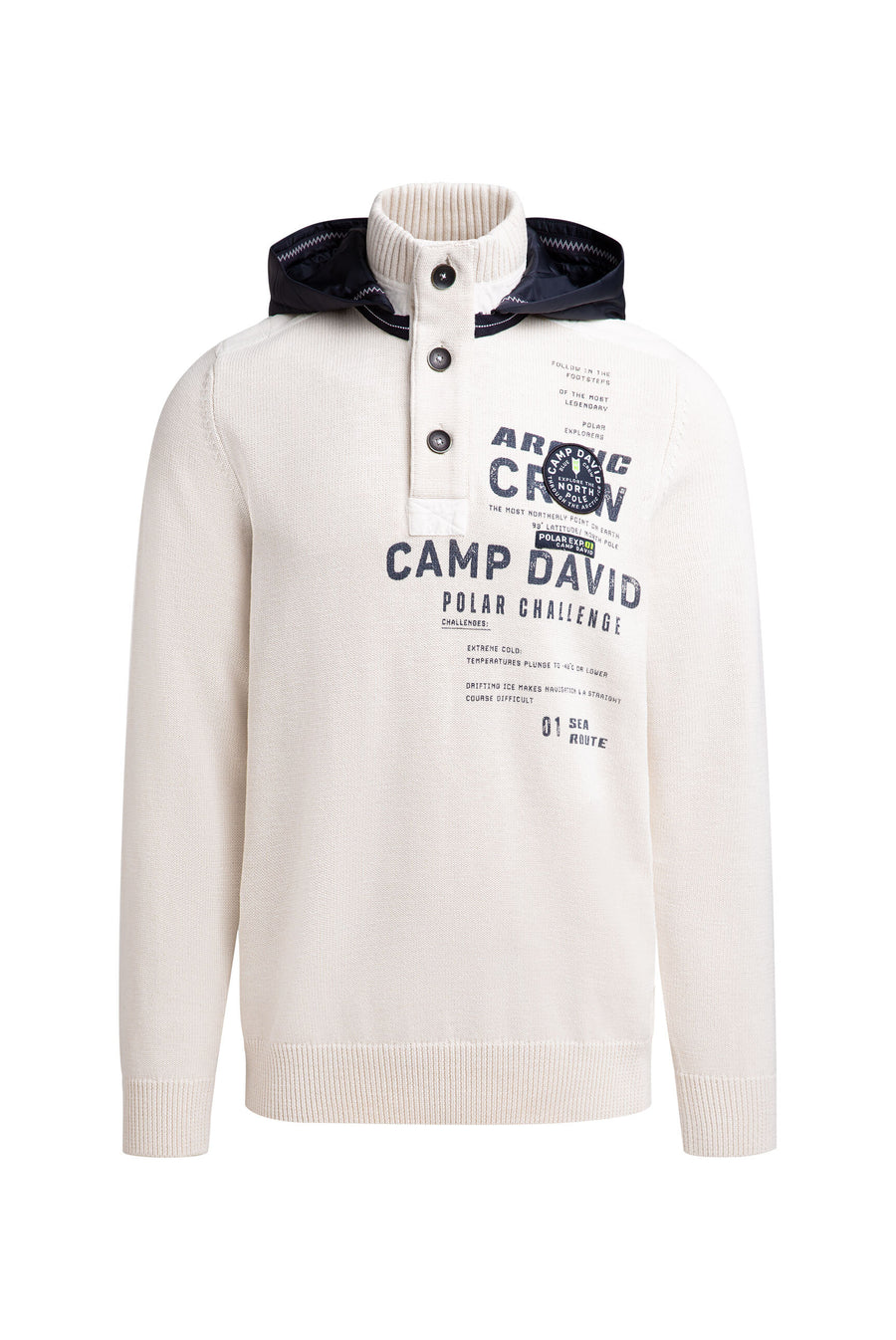 Troyer-Pullover mit abnehmbarer Kontrastkapuze kitt