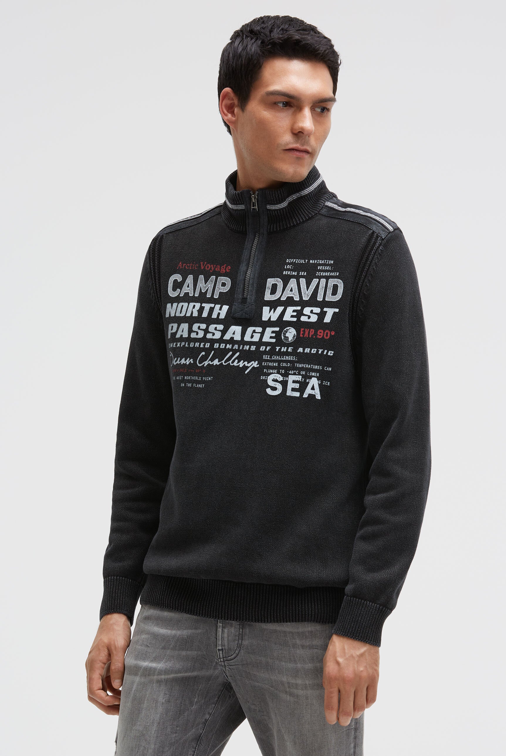 Sweter troyer z zamkiem, taśmami i nadrukami