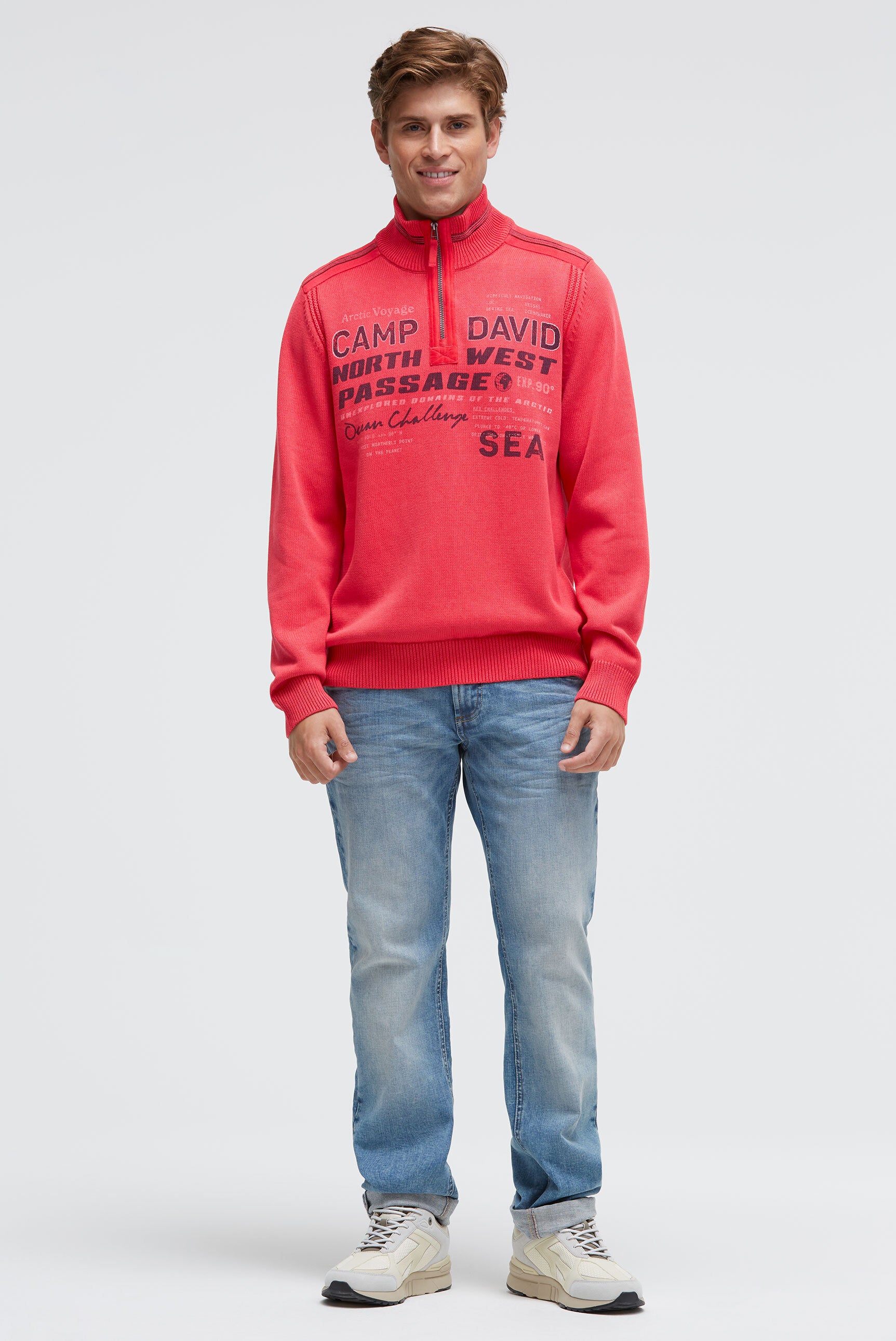 Sweter troyer z zamkiem, taśmami i nadrukami - 3