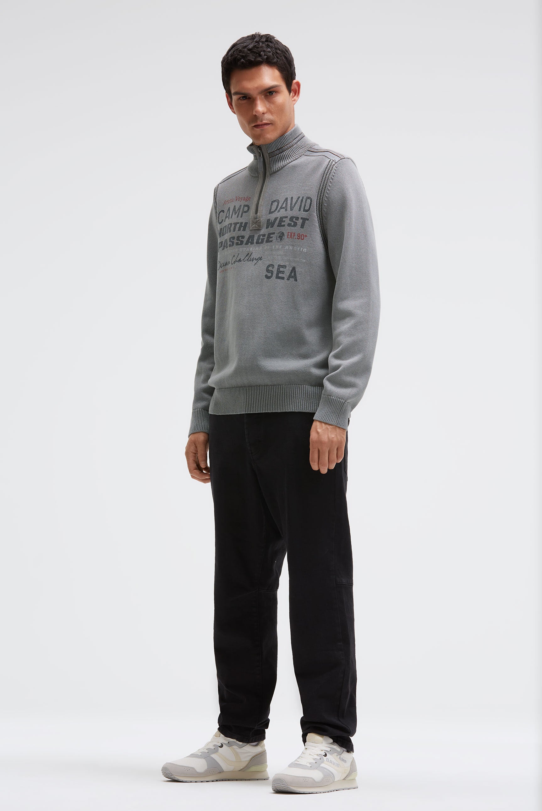 Sweter troyer z zamkiem, taśmami i nadrukami - 3