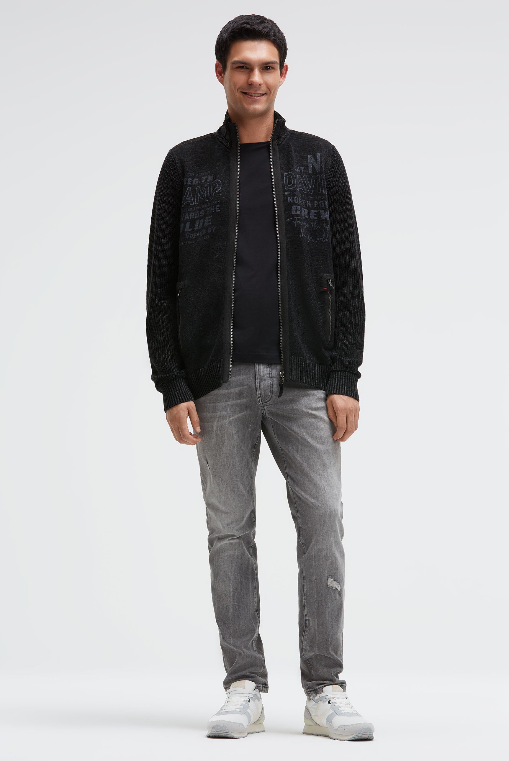 Svetr na zip s pásky a potisky značky - 3