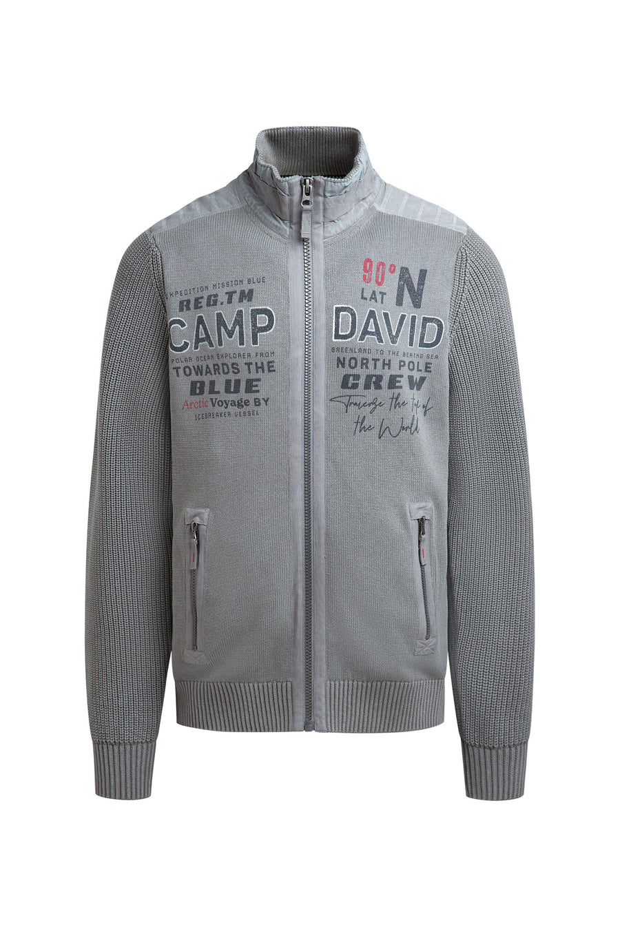 Strickjacke mit Tapes und Label Prints dark stone