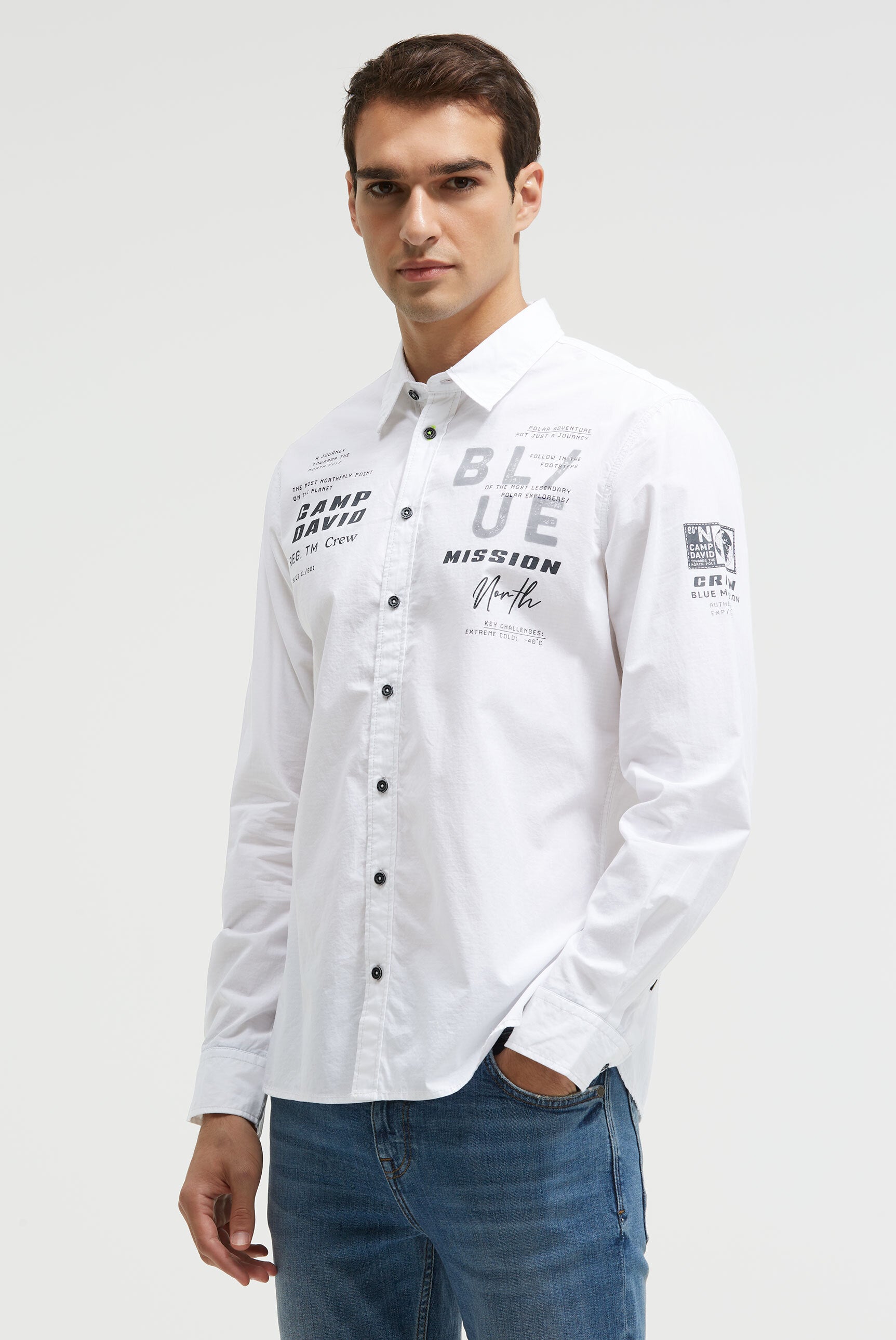 Strukturyzowana koszula z długim rękawem z nadrukiem typu used - 2